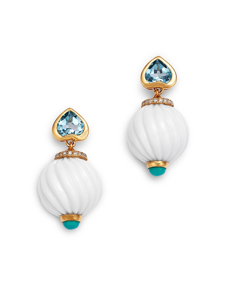 Bloomingdale's Fine Jewelry Carved White Agate, Blue Topaz, Turquoise & Diamond Bead Drop Earrings in 14K Yellow Gold