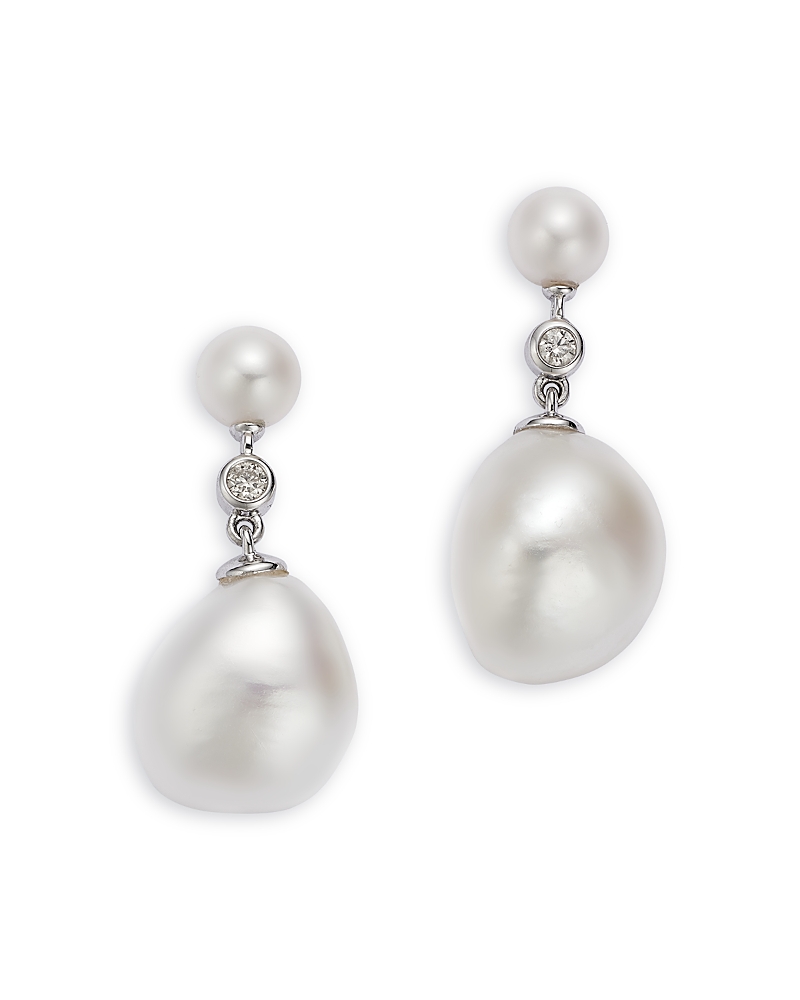 Bloomingdale's Fine Collection Spring Pearl Cultured Freshwater Pearl & Diamond Drop Earrings in 14K White Gold