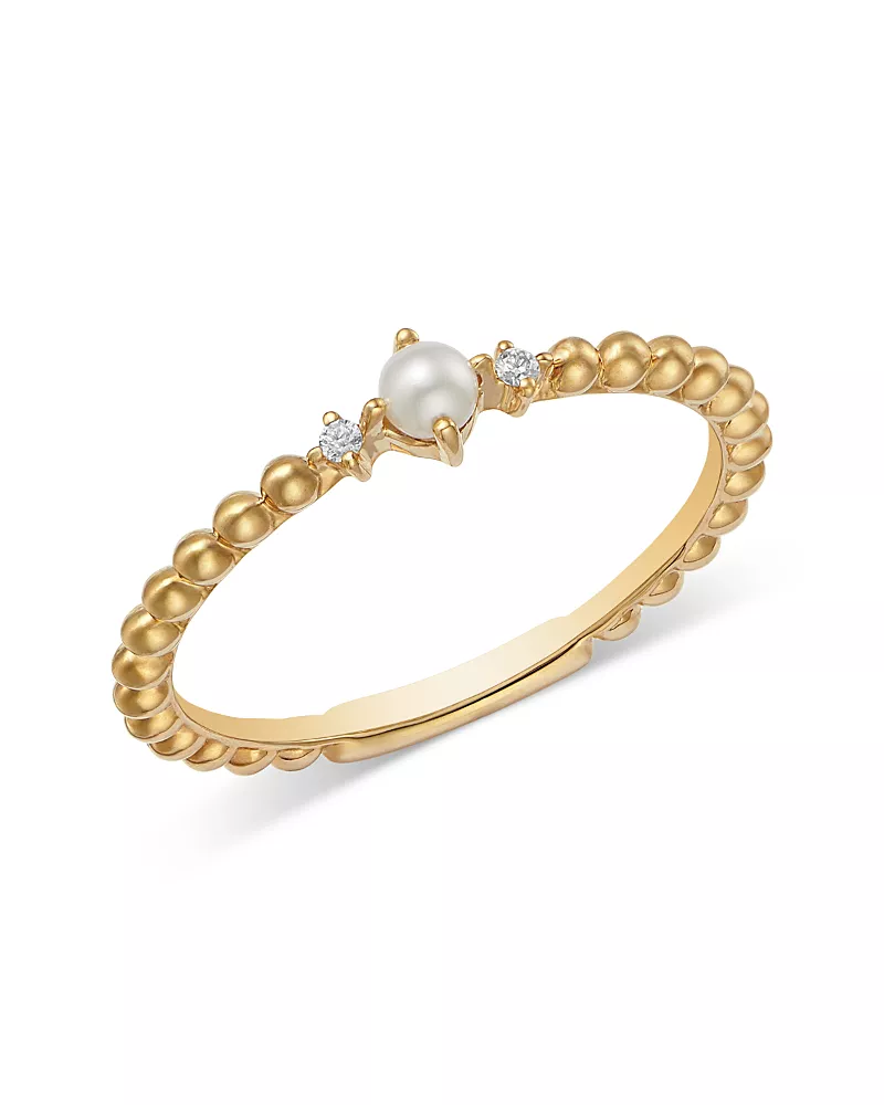 Bloomingdale's Fine Collection Spring Pearl Freshwater Pearl & Diamond Bead Ring in 14K Yellow Gold