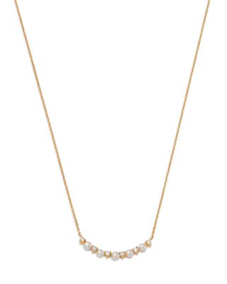 Spring Pearl Freshwater Pearl & Diamond Curved Bar Necklace in 14K Yellow Gold, 16-18"