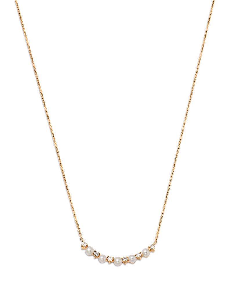 Bloomingdale's Fine Collection Spring Pearl Freshwater Pearl & Diamond Curved Bar Necklace in 14K Yellow Gold, 16