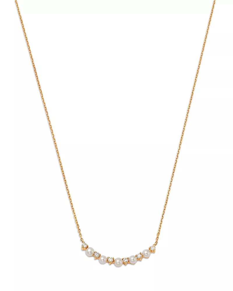 Bloomingdale's Fine Collection Spring Pearl Freshwater Pearl & Diamond Curved Bar Necklace in 14K Yellow Gold, 16