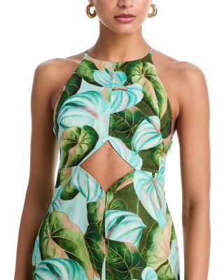 Anthurium Leaves Linen Midi Dress