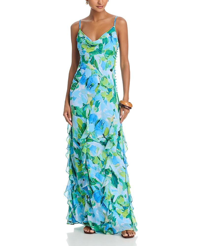 Aqua Abstract Print Gown - Exclusive