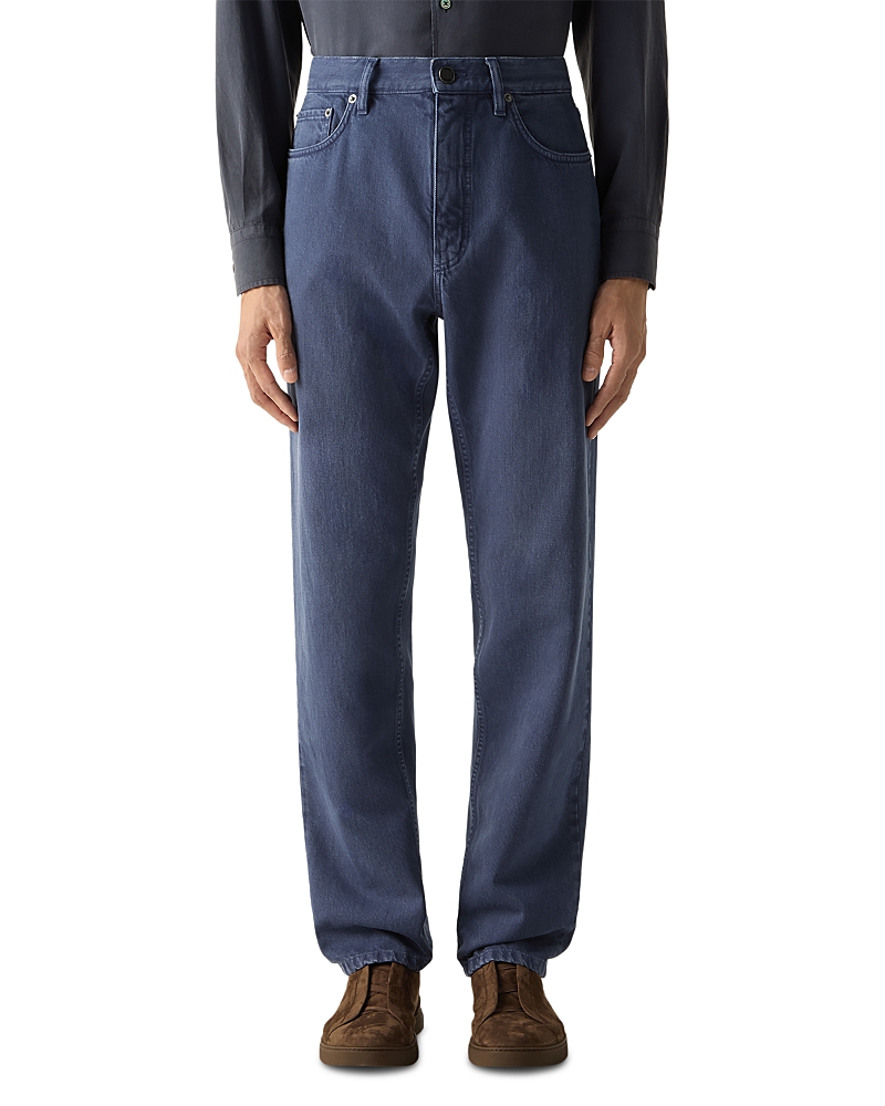 Zegna Slim Fit Cotton Roccia Jeans in Dark Indigo Blue