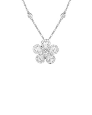 18K White Gold Diamond Classic Flower Mini Necklace, 16-18"