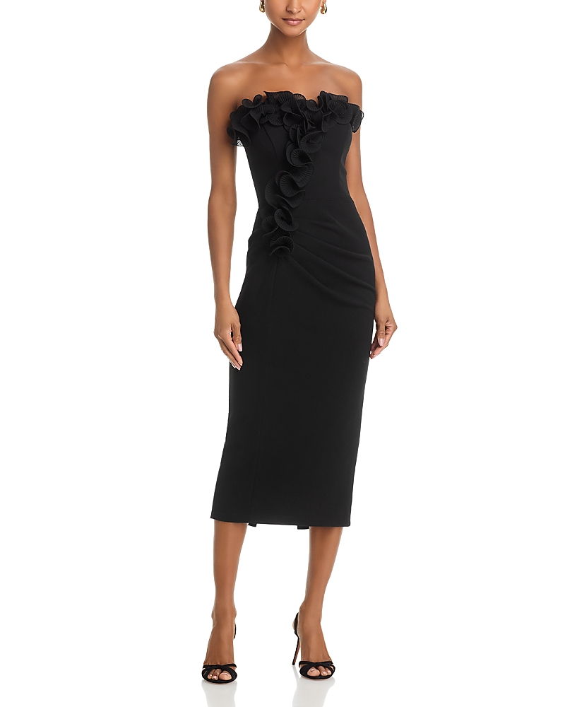 Aqua Scuba Crepe Strapless Ruffle Midi Dress - Exclusive