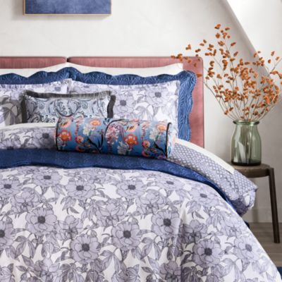 Tropical Birds Printed Velvet Bolster Pillow, 8" x 24"