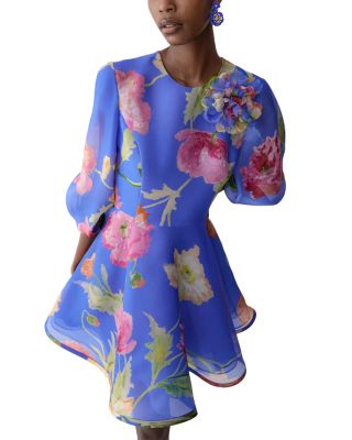 Puff Sleeve Mini Silk Dress
