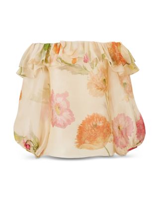 Off Shoulder Puff Sleeve Silk Top