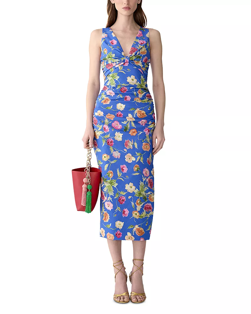 Carolina Herrera Sleeveless Gathered V Neck Dress