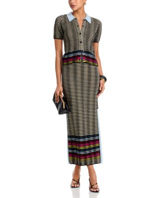 Wave Knit Polo Shirt & Pencil Skirt