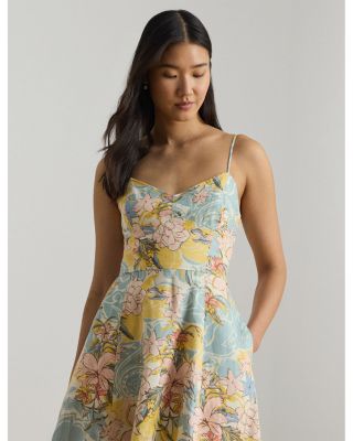 Floral Linen Sleeveless Midi Dress