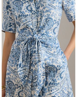 Paisley Tie Front Linen Shirtdress