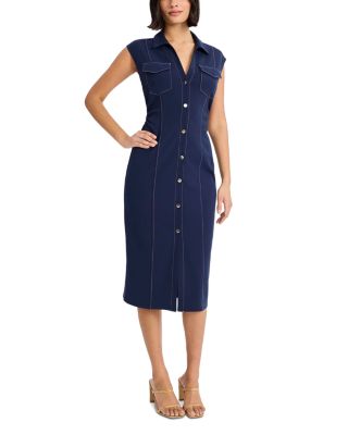 Cap Sleeve Button Front Midi Dress
