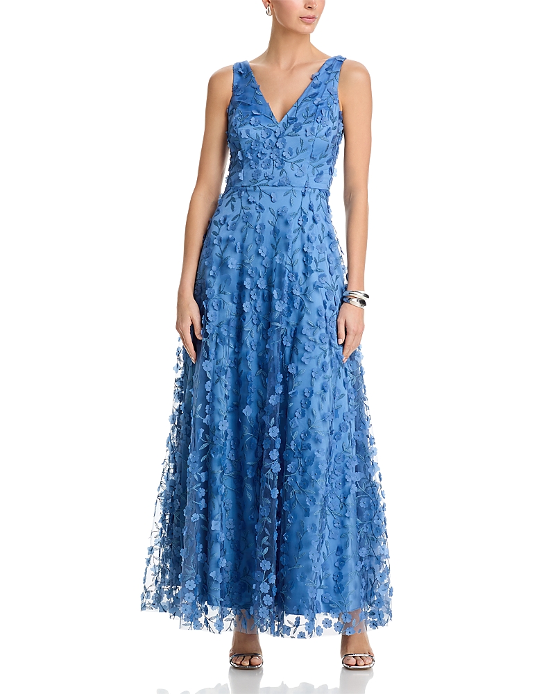 Eliza J Floral Appliqued V Neck Gown