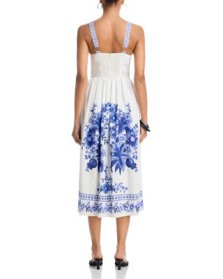 Pleated Bust Floral Midi Dress