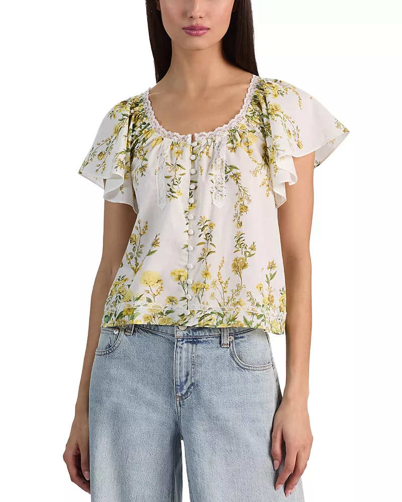 Alice and Olivia Odette Flutter Sleeve Blouse