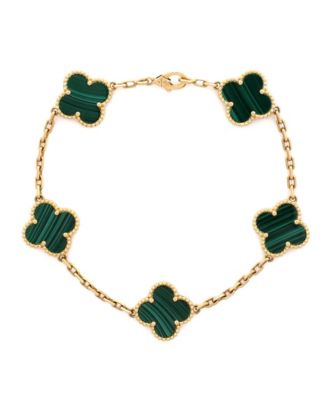 Vintage-Like Alhambra 5 Motifs Bracelet 18K Gold and Malachite