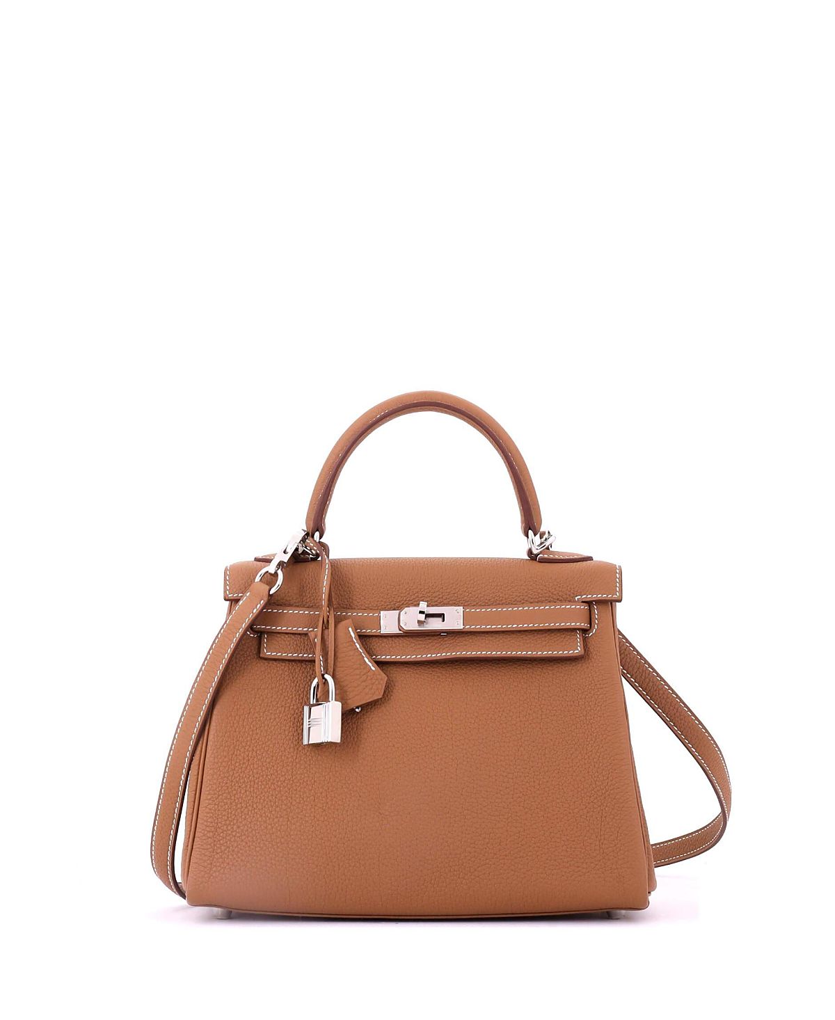 Pre-Owned HERMES Kelly 25 Handbag Brown Togo with Palladium Hardware