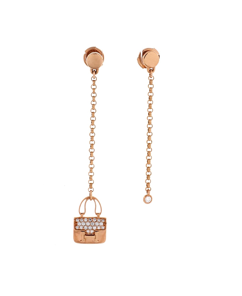 Pre-Owned HERMES Amulettes Constance Drop Earrings 18K Rose Gold with Diamonds