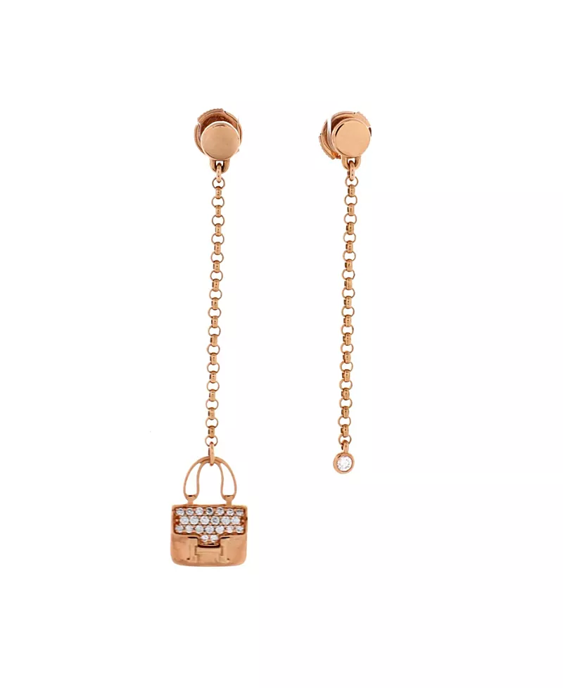 Pre-Owned HERMES Amulettes Constance Drop Earrings 18K Rose Gold with Diamonds