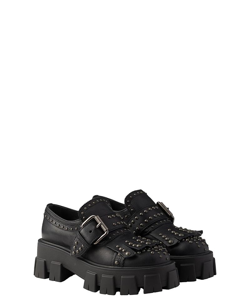 Prada Women's Monolith Studded Leather Loafers