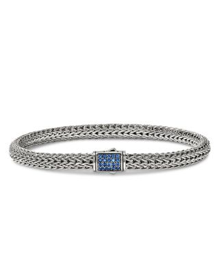 Sterling Silver Icon Blue Sapphire Pav&eacute; Woven Chain Link Bracelet, 5mm