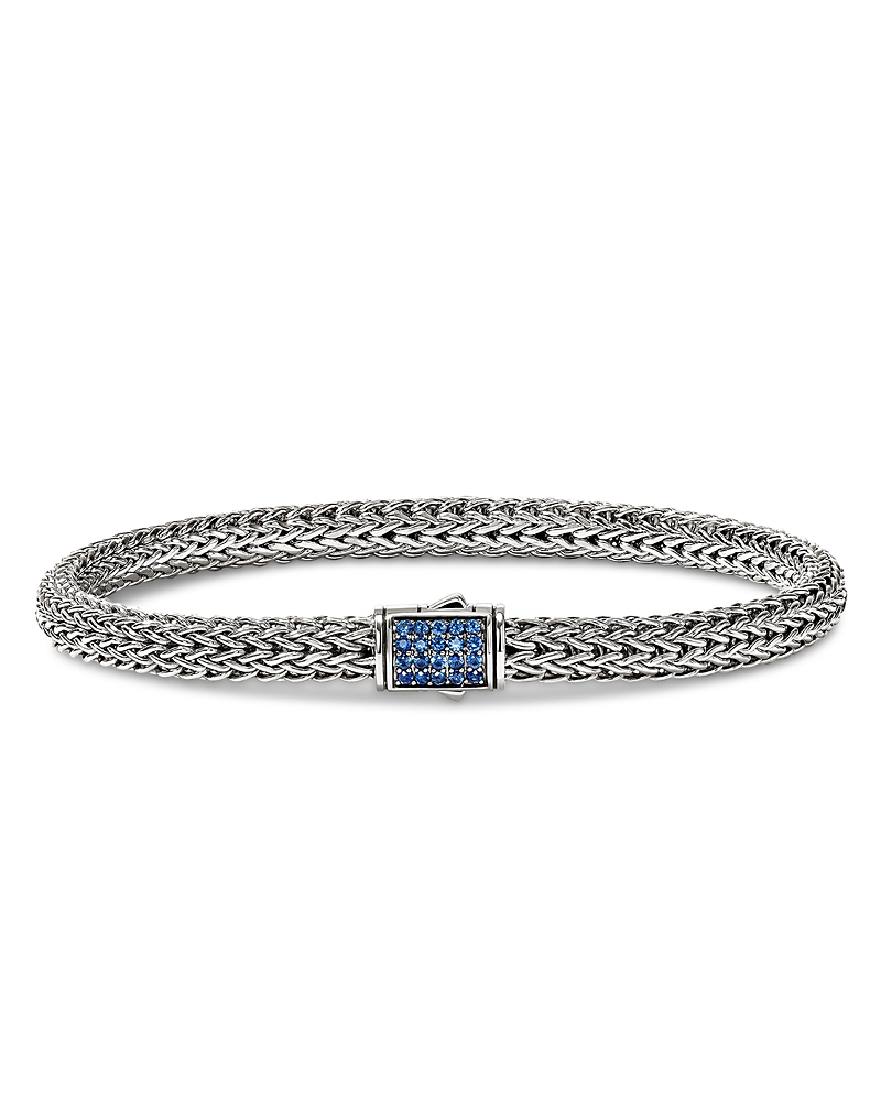 John Hardy Sterling Silver Icon Blue Sapphire Pave Woven Chain Link Bracelet, 5mm