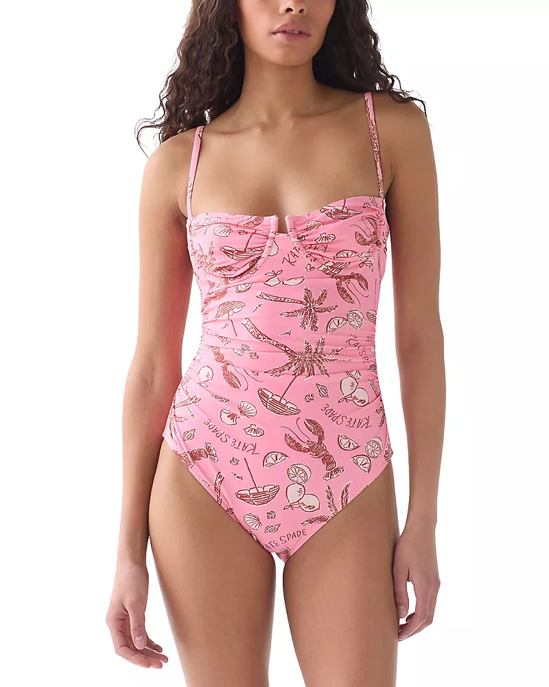 kate spade new york Ruched One Piece Swimsuit