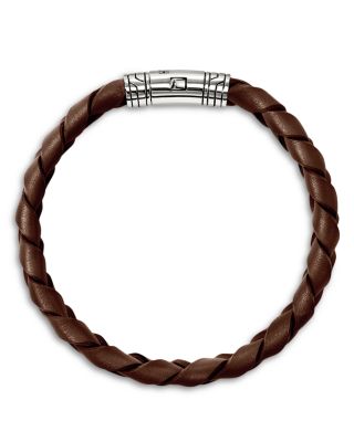 Men's Sterling Silver Braided Brown Leather Bracelet
