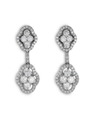 18K White Gold Maison Diamond Halo Cluster Drop Earrings
