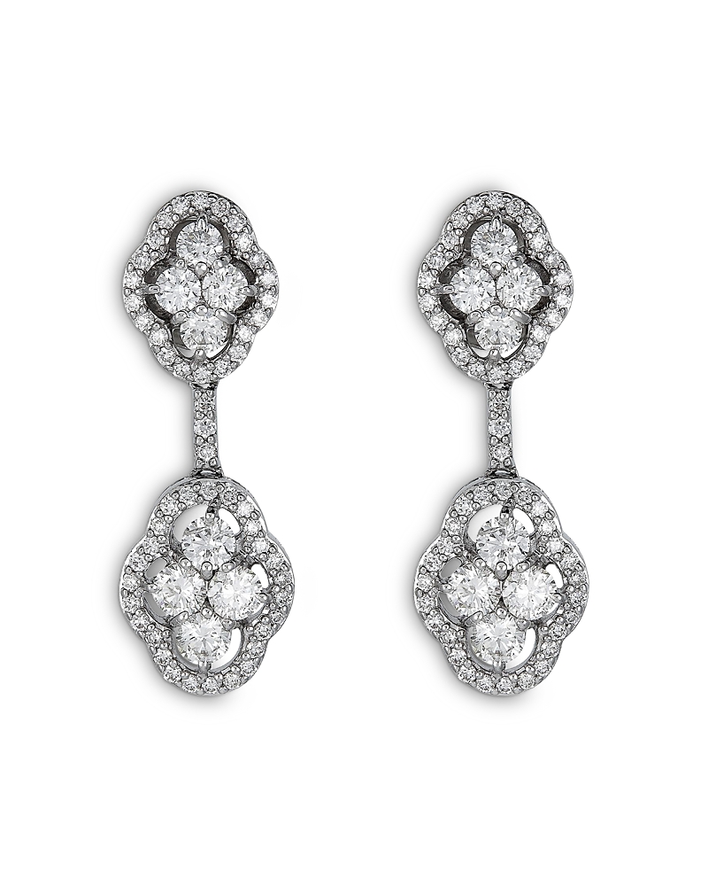 Piranesi 18K White Gold Maison Diamond Halo Cluster Drop Earrings