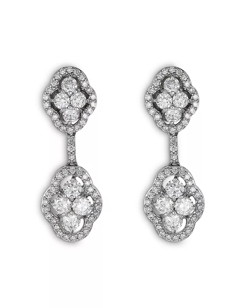 Piranesi 18K White Gold Maison Diamond Halo Cluster Drop Earrings