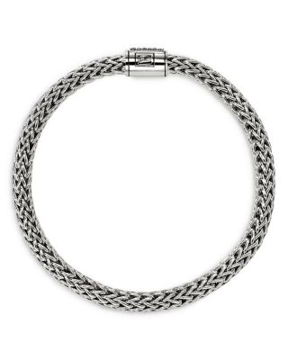Sterling Silver Icon Black Sapphire Pav&eacute; Woven Chain Link Bracelet, 5mm