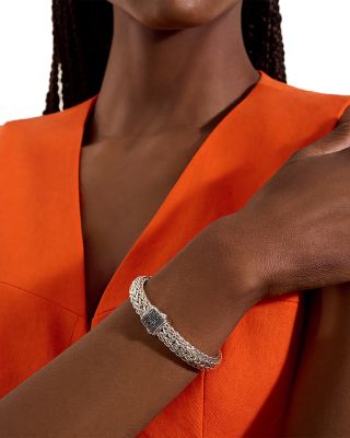 Sterling Silver Icon Black Sapphire Pav&eacute; Woven Chain Link Bracelet, 10.5mm