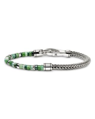 Sterling Silver Heishi Green Multi Stone Bead & Woven Link Bracelet