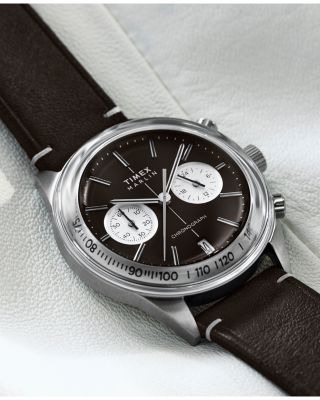 Marlin&reg; Jet Quartz Chronograph Leather Strap Watch, 40mm