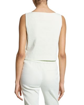 Bateau Neck Linen Cropped Top  