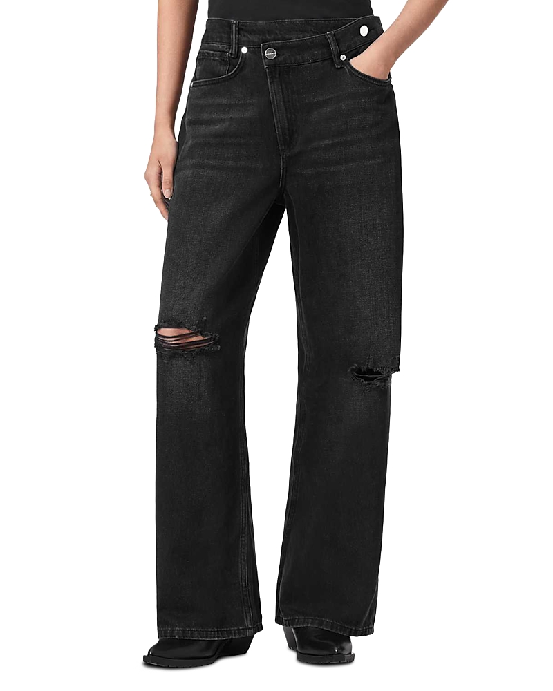 Allsaints Aki Mid Rise Crossover Jeans in Destroy Black