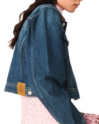 Denim Jacket with Leather Collar