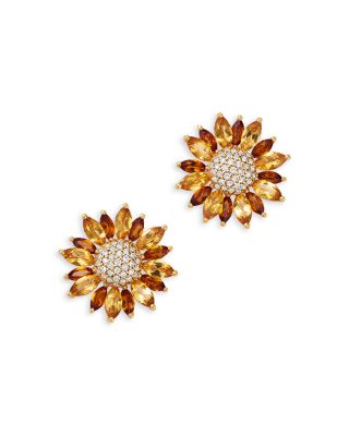Citrine & Diamond Daisy Stud Earrings in 14K Yellow Gold