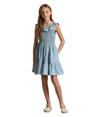 Girls' Blueberry Overlay Indigo Chambray Dress - Big Kid