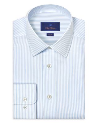 Trim Fit Silk Blend Herringbone Stripe Dress Shirt