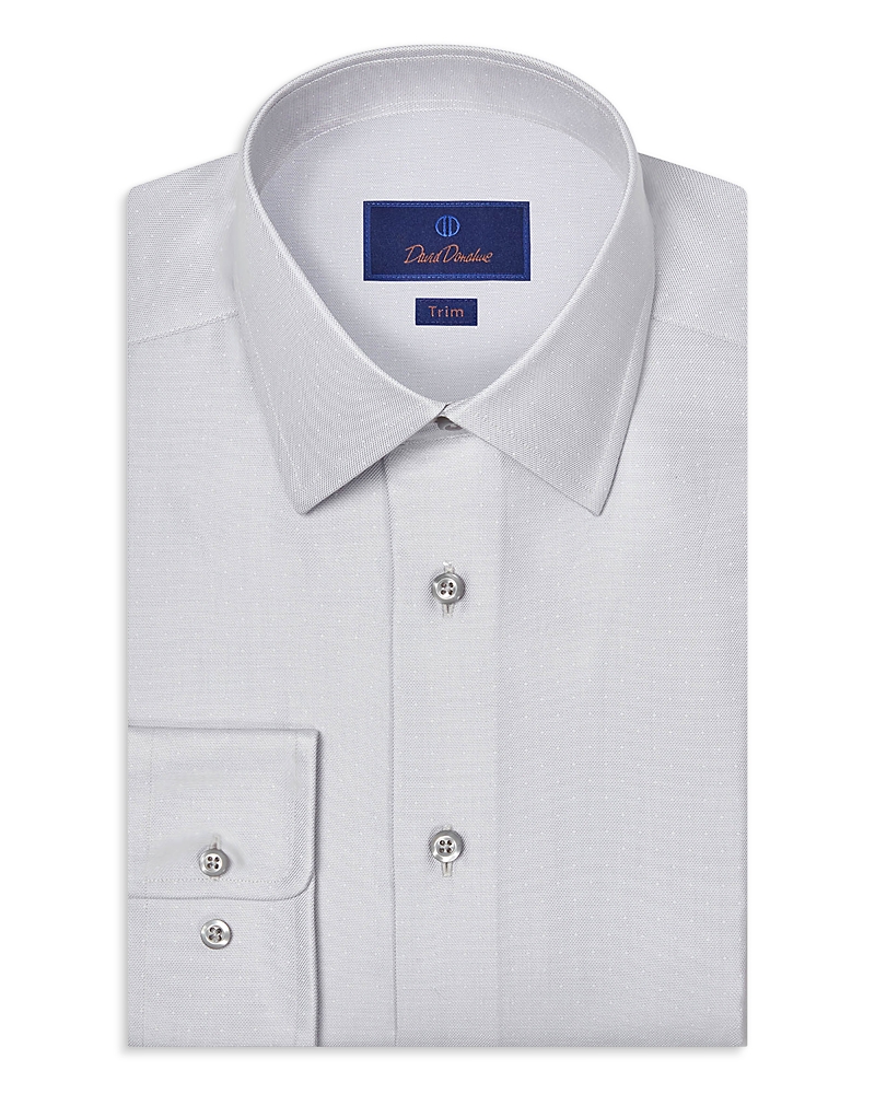 David Donahue Trim Fit Silk Blend Dot Dress Shirt