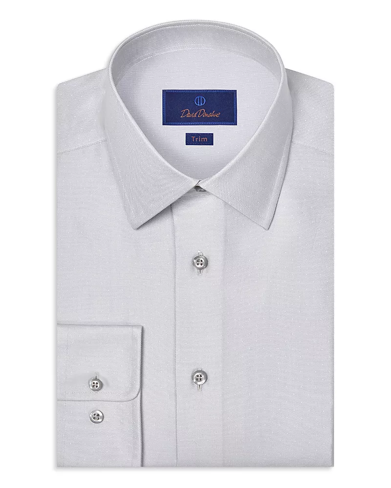 David Donahue Trim Fit Silk Blend Dot Dress Shirt