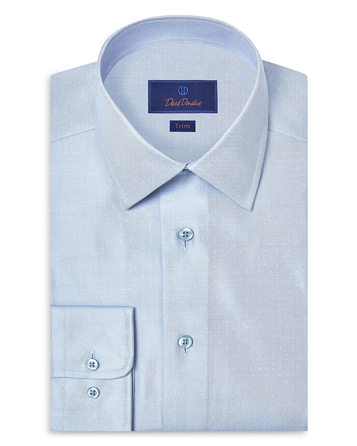 David Donahue Trim Fit Silk Blend Dot Dress Shirt