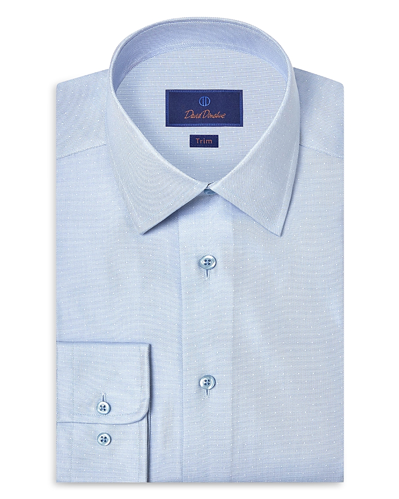 David Donahue Trim Fit Silk Blend Dot Dress Shirt