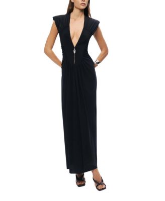  Ruched Deep V-Neck Maxi Dress