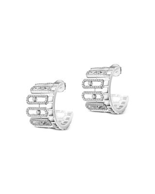 18K White Gold Move Iconica Diamond Curved C Hoop Earrings